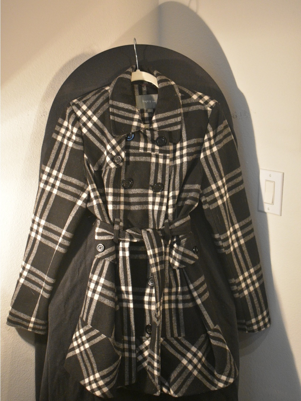 Apt 9 Trench Coat - Plaid Black & White